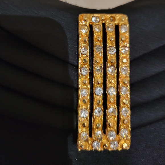 LORI ANN Montreal 10 Party Dress Black, Around Neck Folded Satin Collar Broch fr - Picture 5 of 12